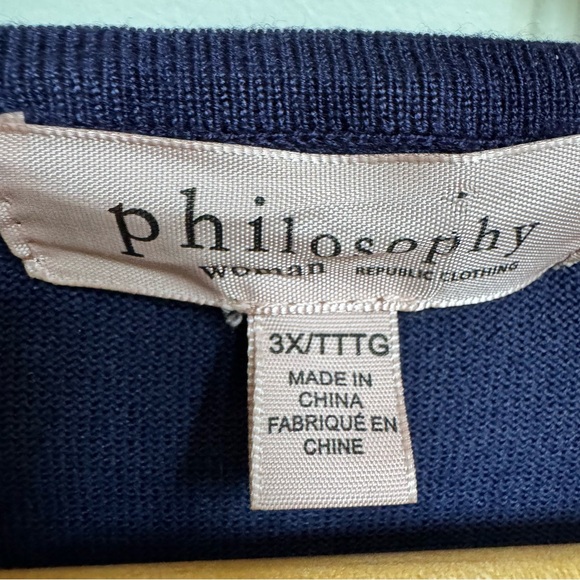 Philosophy Nautical Motif Preppy Heart Intarsia Stripe 3/4 Sleeve Sweater. 3X - Picture 4 of 5